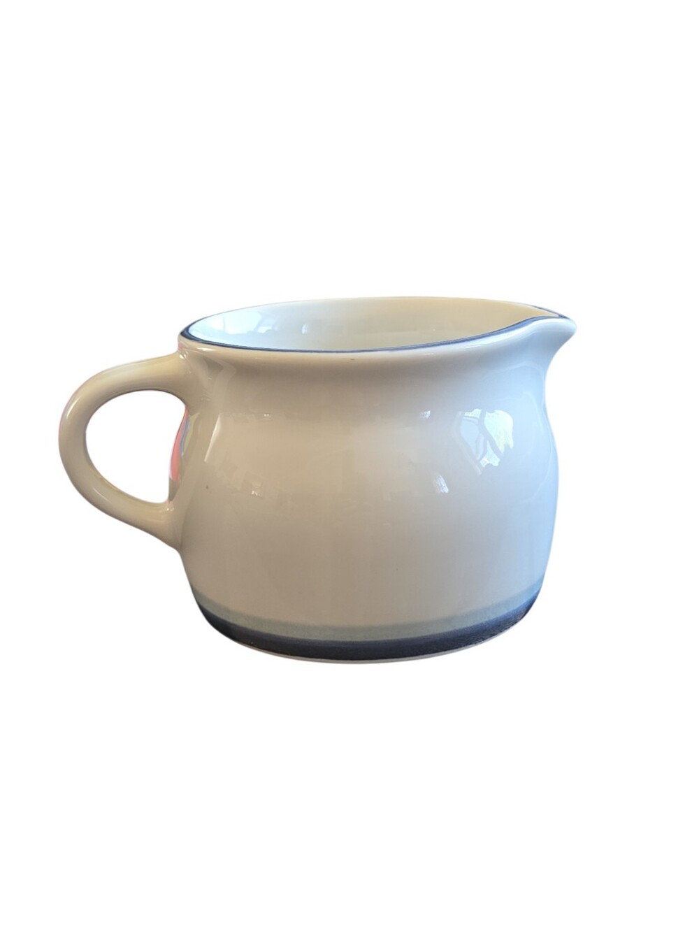 Vintage Pfaltzgraff Stoneware Creamer Pitcher Blue Trim Cream Milk Syrup USA